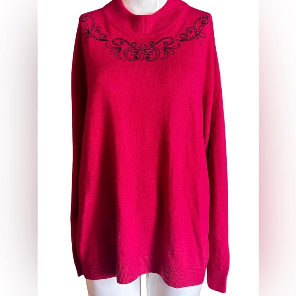 Dark Pink Sweater with Embroidered Detail